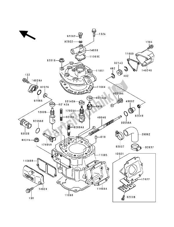 All parts for the Cylinder Head & Cylinder of the Kawasaki KDX 200 1994