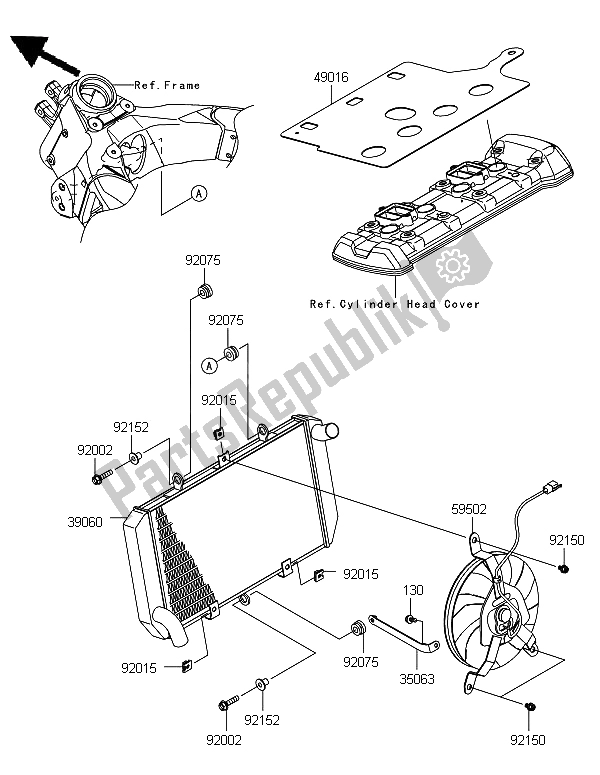 All parts for the Radiator of the Kawasaki Versys 1000 2012