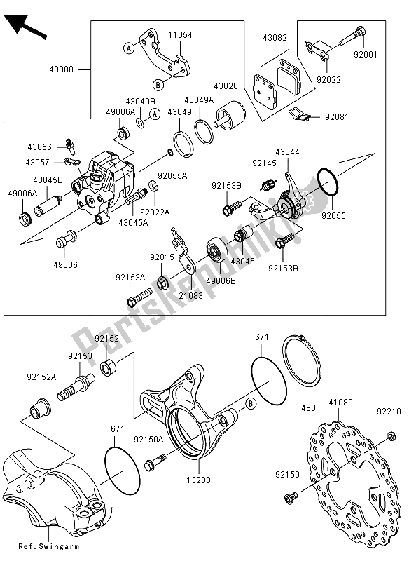 All parts for the Rear Brake of the Kawasaki KFX 450R 2012