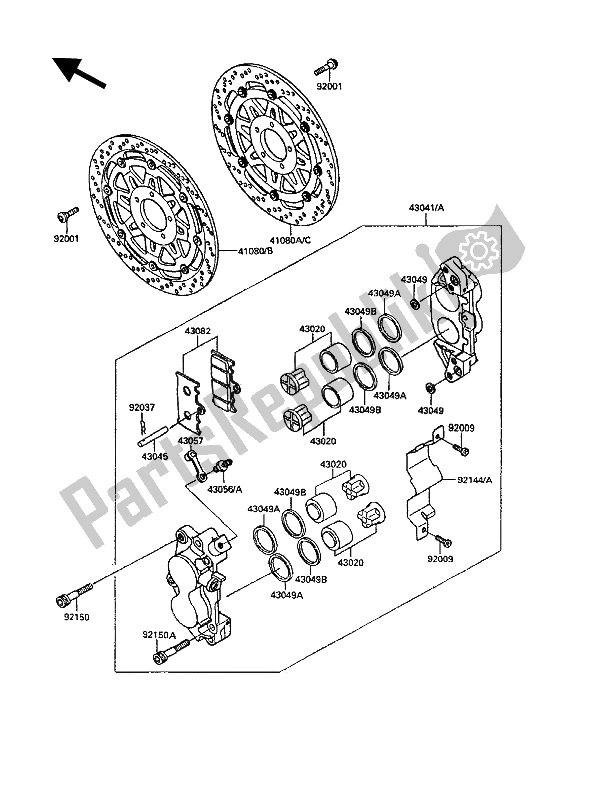 Toutes les pièces pour le étrier Avant du Kawasaki KR 1 250 1990