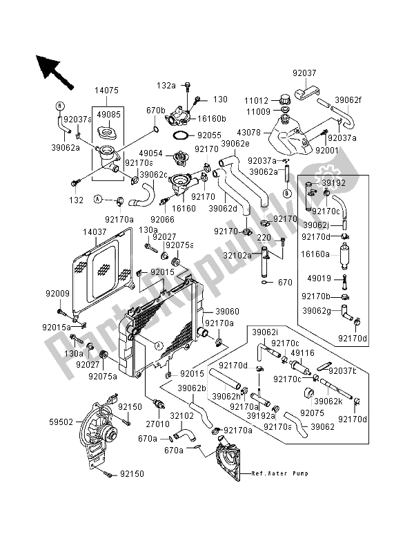 Toutes les pièces pour le Radiateur du Kawasaki GPZ 500S 2000