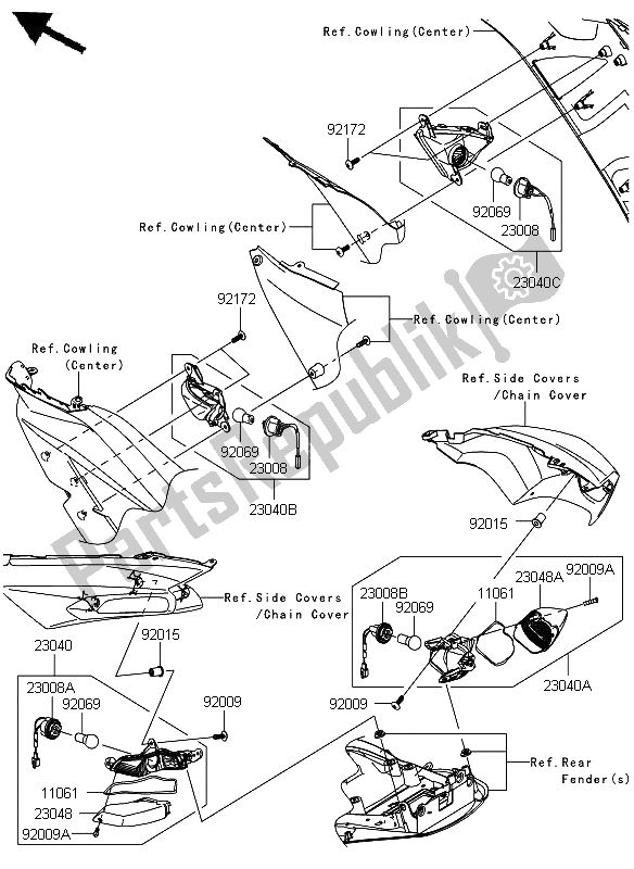 Todas as partes de Sinais De Mudança do Kawasaki ZZR 1400 ABS 2012