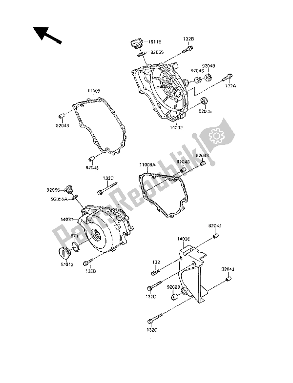 All parts for the Engine Cover(s) of the Kawasaki GPX 250R 1988