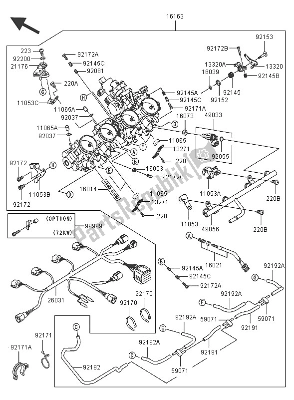 Todas las partes para Acelerador de Kawasaki Ninja ZX 10R 1000 2005