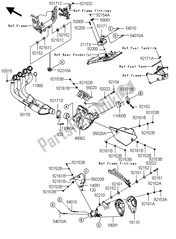 Tutte le parti per il Silenziatore del Kawasaki Ninja ZX 10R 1000 2010