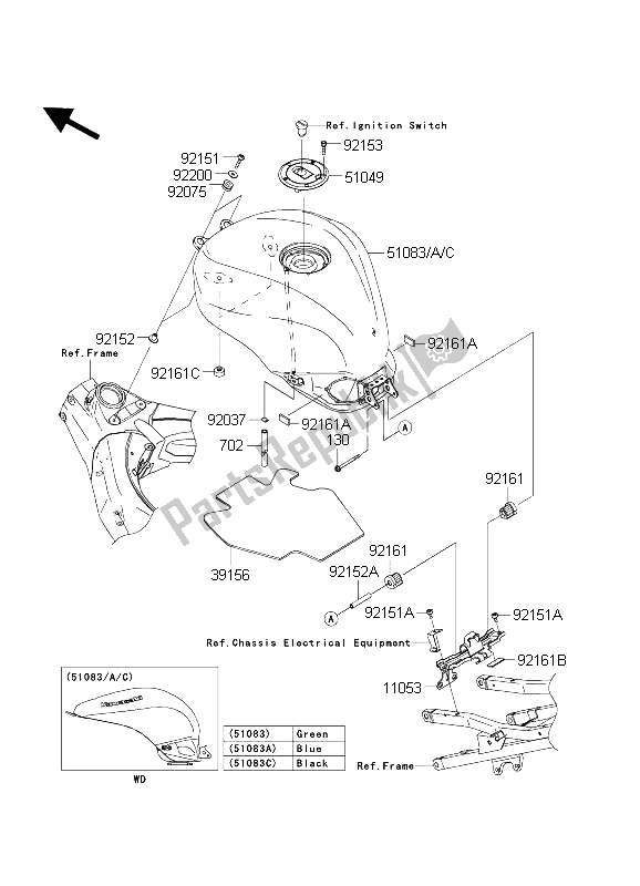 All parts for the Fuel Tank of the Kawasaki Ninja ZX 10 RR 1000 2004