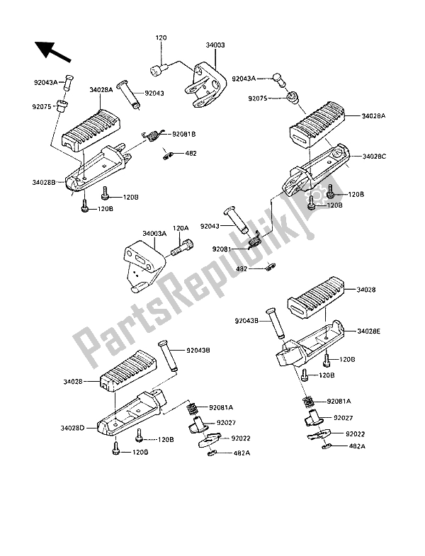 All parts for the Footrests of the Kawasaki GPZ 1000 RX 1986