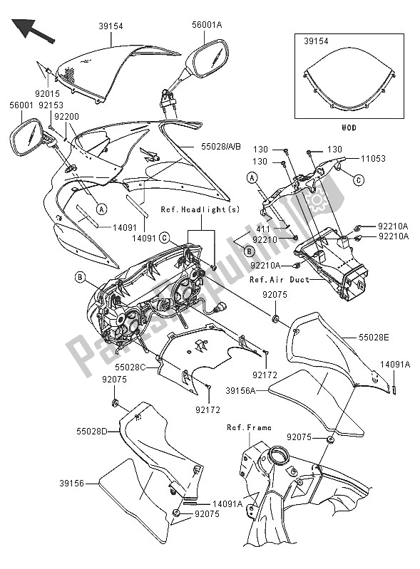 Tutte le parti per il Cuffia del Kawasaki Ninja ZX 6R 600 2005