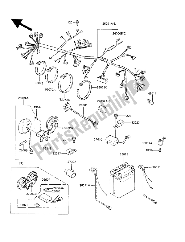 Tutte le parti per il Equipaggiamento Elettrico Del Telaio del Kawasaki LTD 450 1986