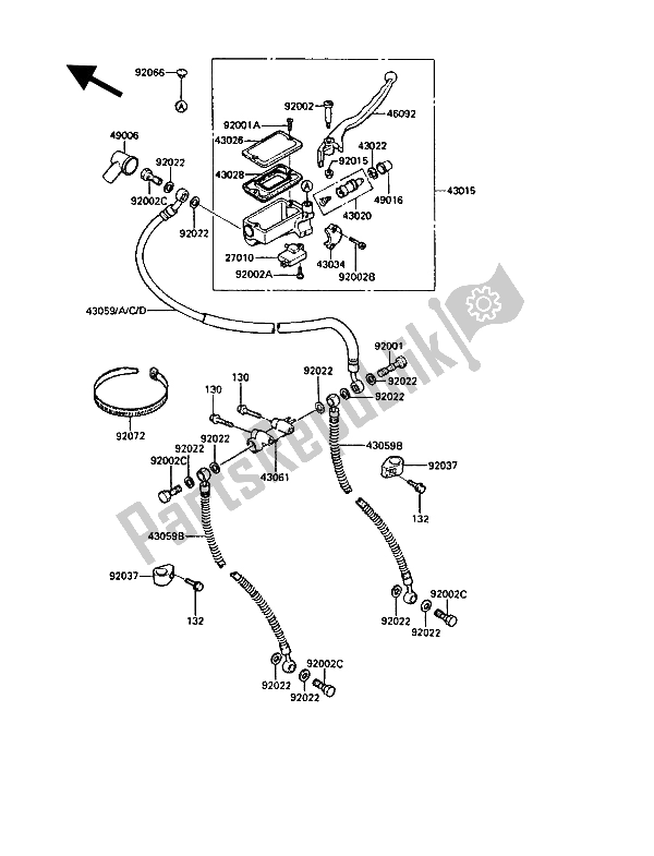 All parts for the Front Master Cylinder of the Kawasaki 1000 GTR 1988