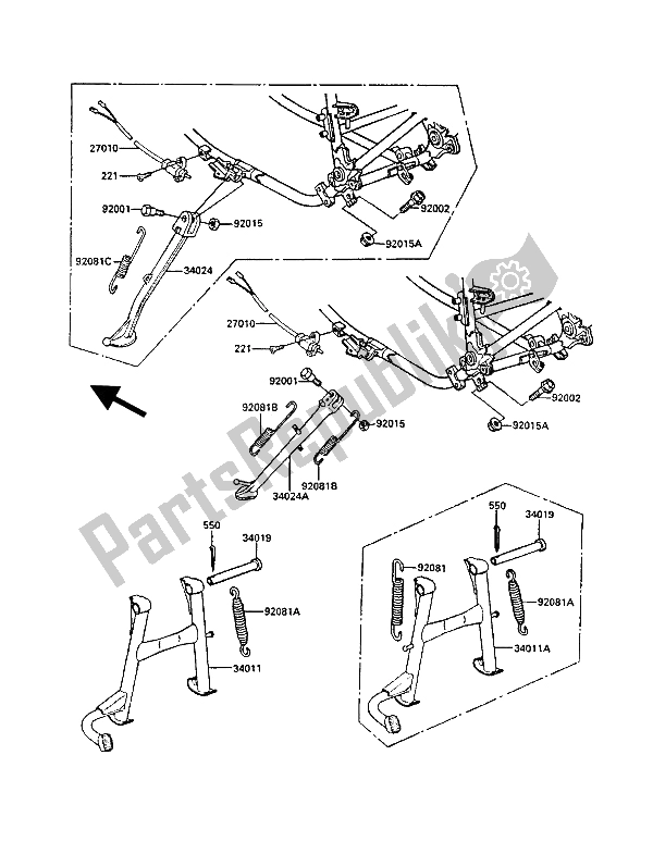 All parts for the Stand(s) of the Kawasaki GT 550 1986