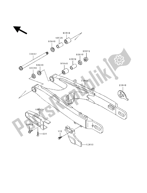 All parts for the Swingarm of the Kawasaki KDX 125 1993