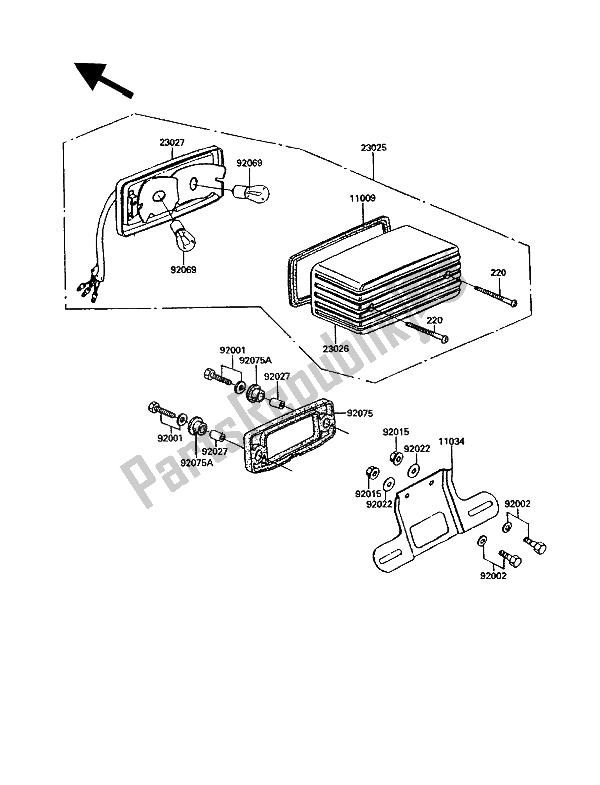 All parts for the Tail Lamp of the Kawasaki GPZ 305 Belt Drive 1993