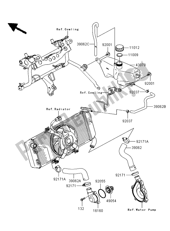 All parts for the Water Pipe of the Kawasaki Versys 650 2009