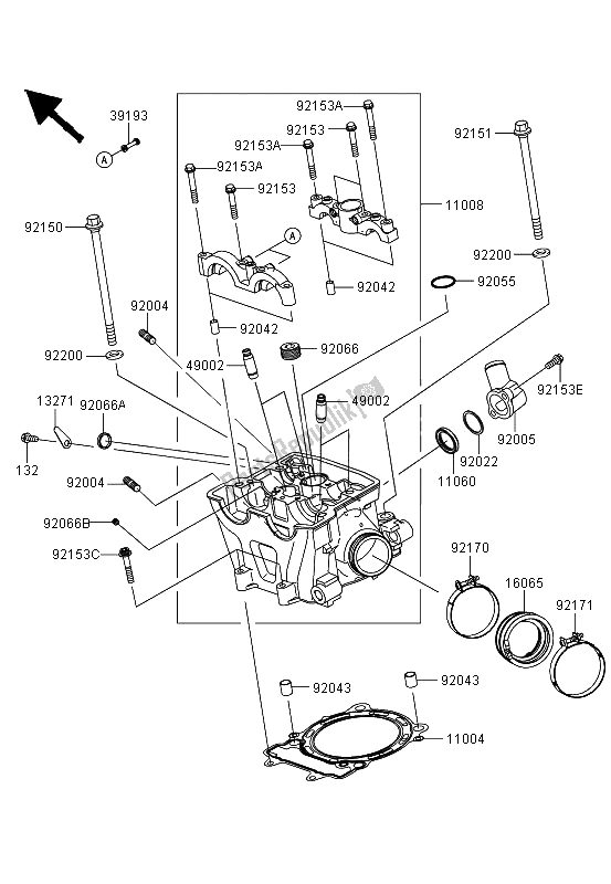 All parts for the Cylinder Head of the Kawasaki KFX 450R 2009