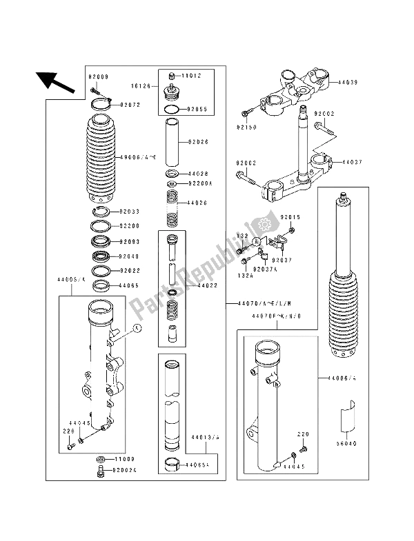 All parts for the Front Fork of the Kawasaki KLE 500 1992