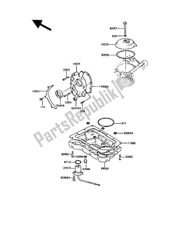 Alle onderdelen voor de Ontluchtingsdeksel En Oliepan van de Kawasaki GPZ 550 1985