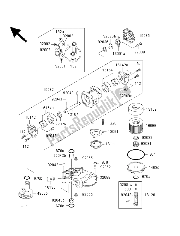 All parts for the Oil Pump of the Kawasaki ZRX 1100 1999