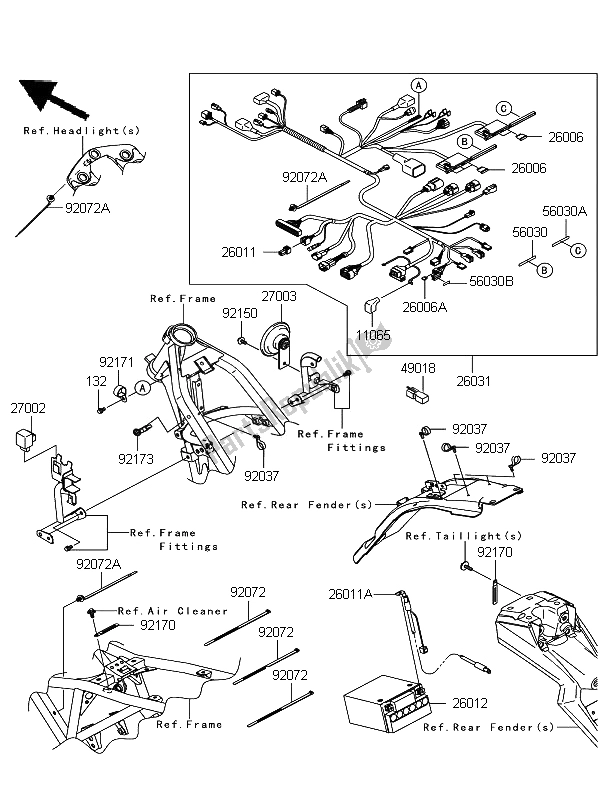 Alle onderdelen voor de Chassis Elektrische Apparatuur van de Kawasaki D Tracker 125 2012