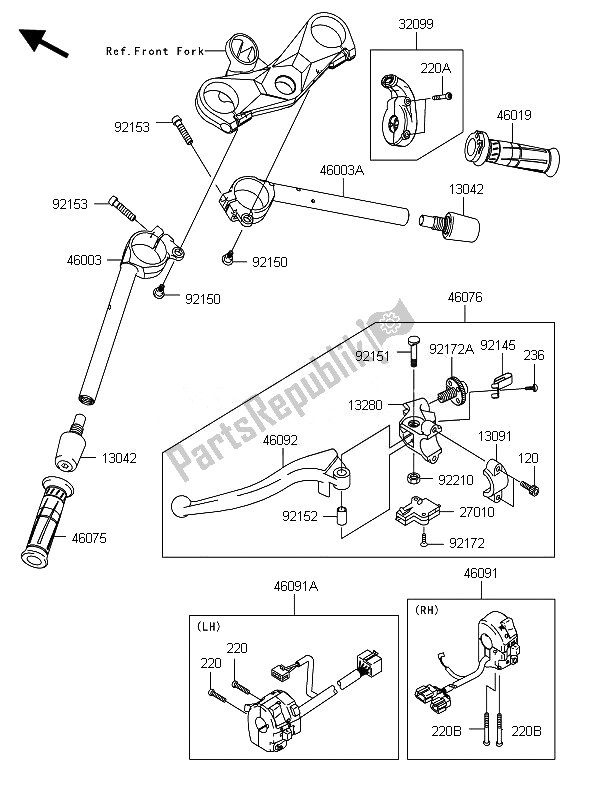 Tutte le parti per il Manubrio del Kawasaki Ninja ZX 10R 1000 2010