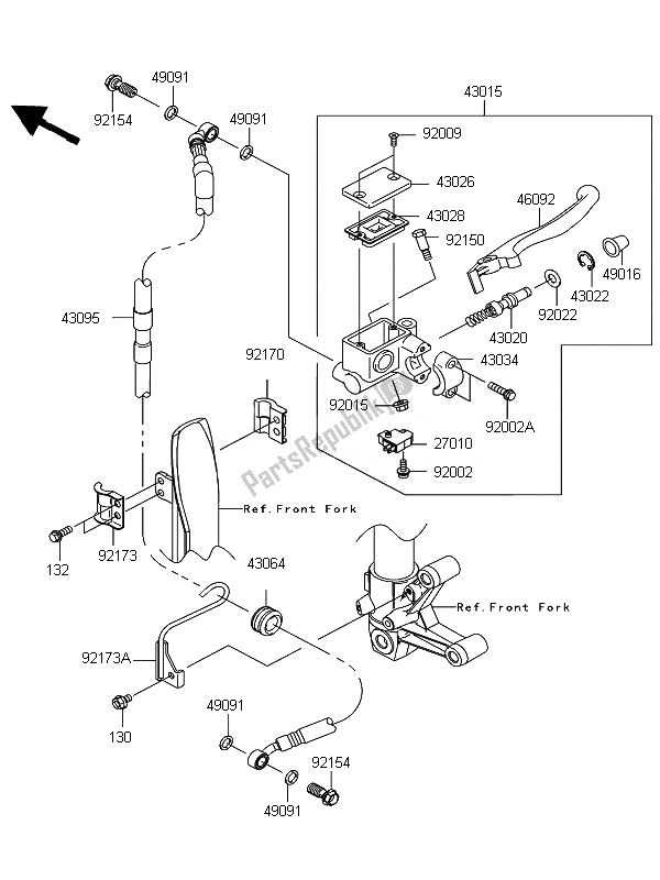 All parts for the Front Master Cylinder of the Kawasaki D Tracker 125 2010