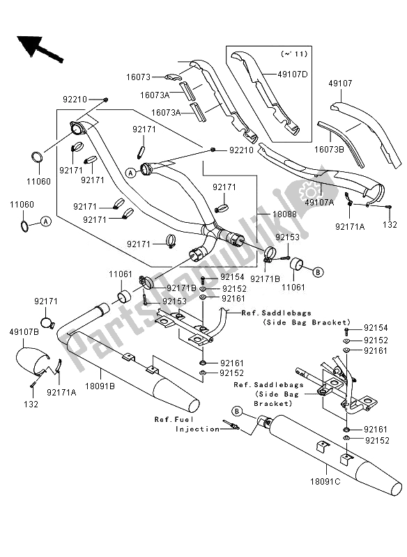 Toutes les pièces pour le Silencieux du Kawasaki VN 1700 Voyager ABS 2011