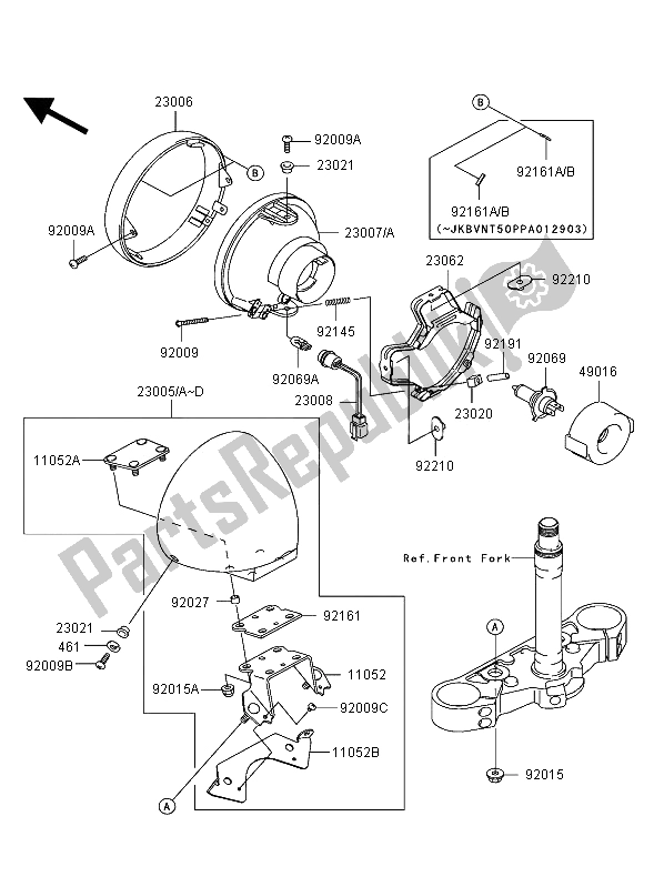 All parts for the Headlight of the Kawasaki VN 1500 Mean Streak 2002