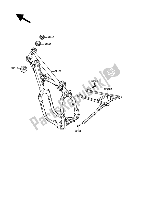 Tutte le parti per il Telaio del Kawasaki KX 250 1989