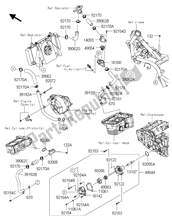 Todas las partes para Tubería De Agua de Kawasaki Ninja 300 ABS 2015