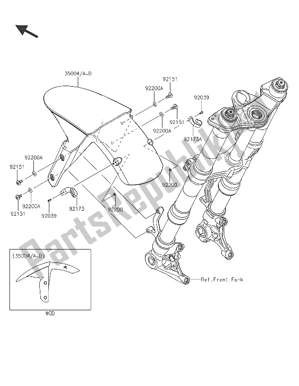 Tutte le parti per il Parafango Anteriore del Kawasaki Z 1000 SX ABS 2016