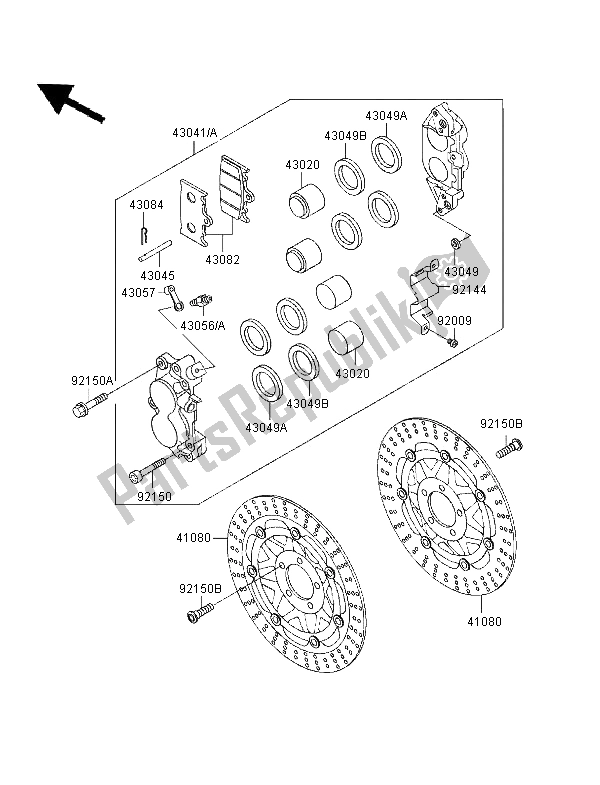 All parts for the Front Brake of the Kawasaki ZZR 1100 1996