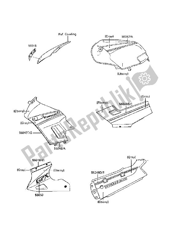 Tutte le parti per il Decalcomanie (ebano) del Kawasaki GPX 250R 1989