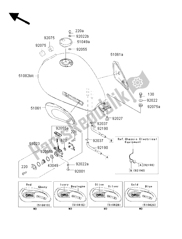 Todas las partes para Depósito De Combustible de Kawasaki W 650 2002