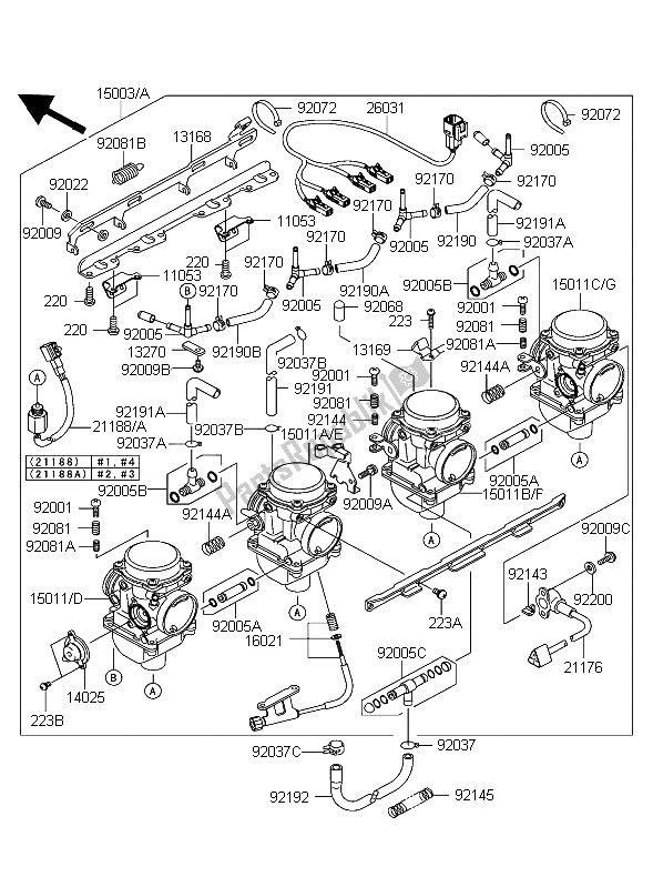 All parts for the Carburetor of the Kawasaki ZRX 1200R 2004