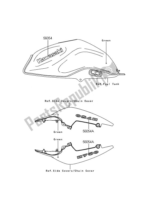 Tutte le parti per il Decalcomanie (verde) del Kawasaki Z 750 2007