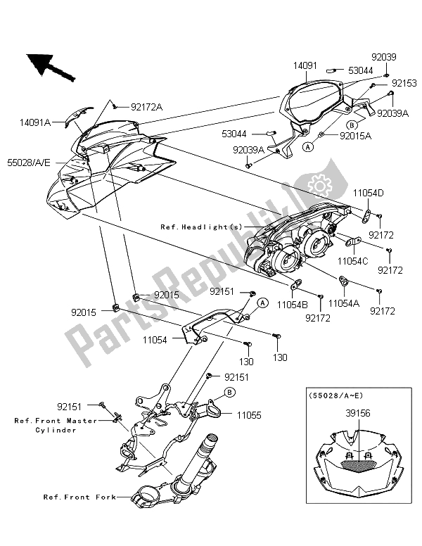 All parts for the Cowling of the Kawasaki Z 750 2011