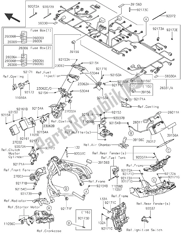 Alle onderdelen voor de Chassis Elektrische Apparatuur van de Kawasaki Ninja H2 1000 2016