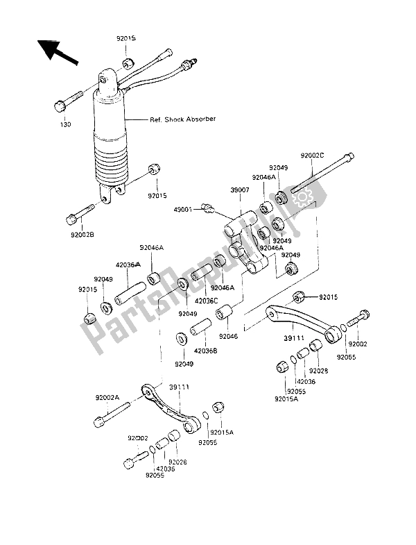 Todas as partes de Suspensão do Kawasaki GPX 600R 1988