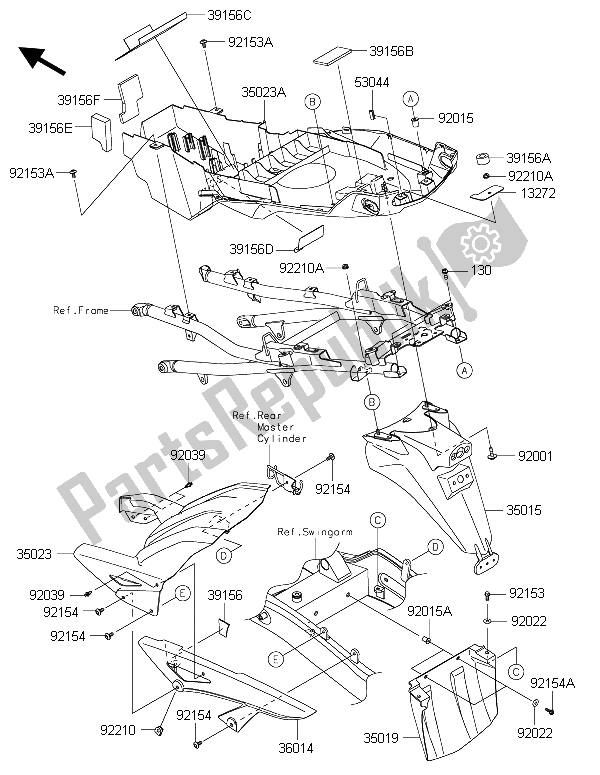 Toutes les pièces pour le Garde-boue Arrière du Kawasaki Versys 1000 2015