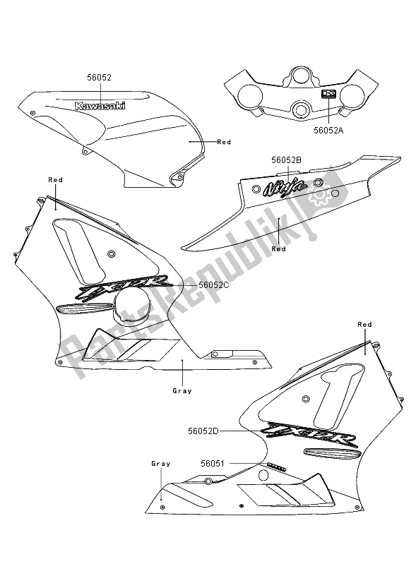 Wszystkie części do Kalkomanie (czerwone) Kawasaki Ninja ZX 12R 1200 2002