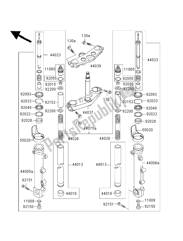 All parts for the Front Fork of the Kawasaki ZRX 1200S 2002
