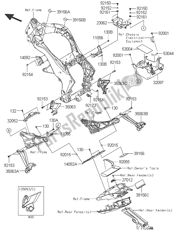 Alle onderdelen voor de Frame Hulpstukken van de Kawasaki Z 1000 2016