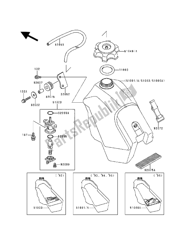 Tutte le parti per il Serbatoio Di Carburante del Kawasaki KX 500 1994