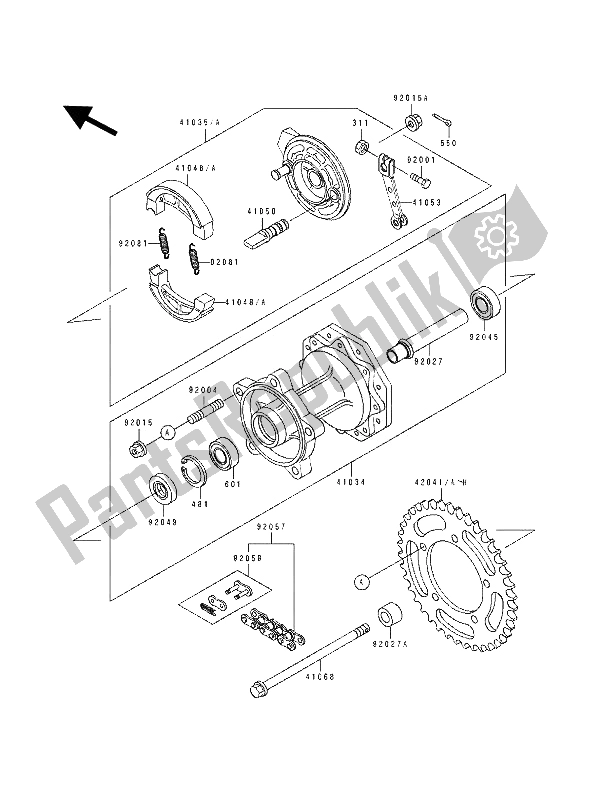 Tutte le parti per il Mozzo Posteriore del Kawasaki KX 60 1991