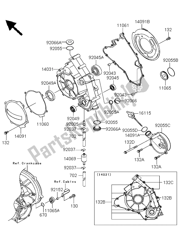 All parts for the Engine Covers of the Kawasaki KFX 700 2004
