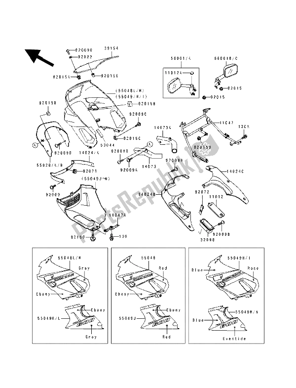 All parts for the Cowling of the Kawasaki ZZ R 600 1992