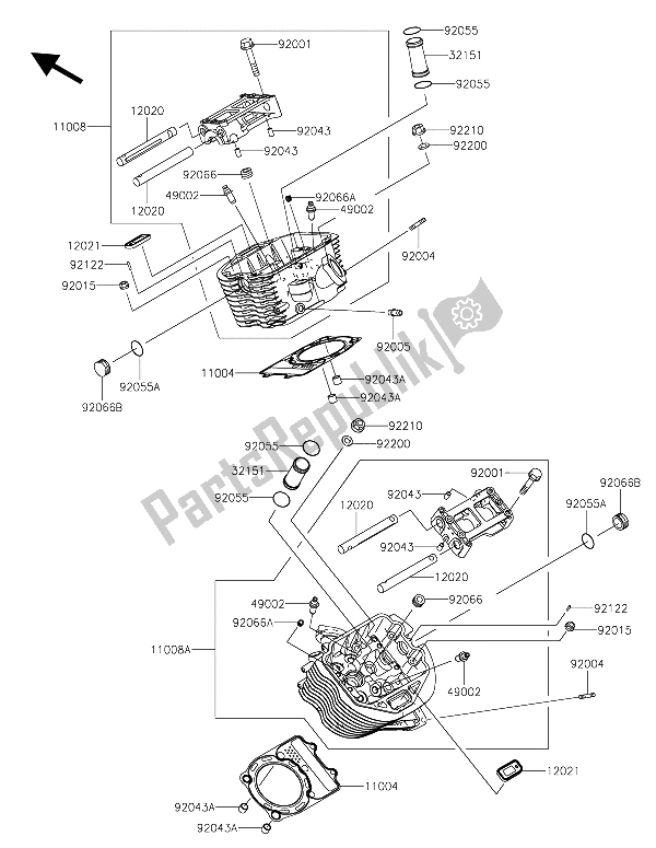 All parts for the Cylinder Head of the Kawasaki Vulcan 900 Classic 2015