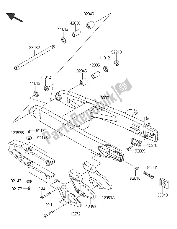 All parts for the Swingarm of the Kawasaki KX 85 LW 2016