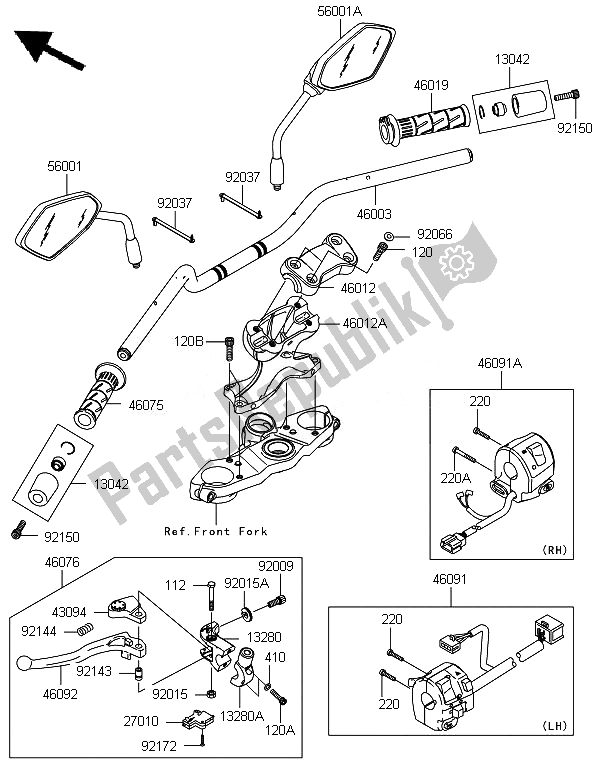 All parts for the Handlebar of the Kawasaki Versys 650 2010