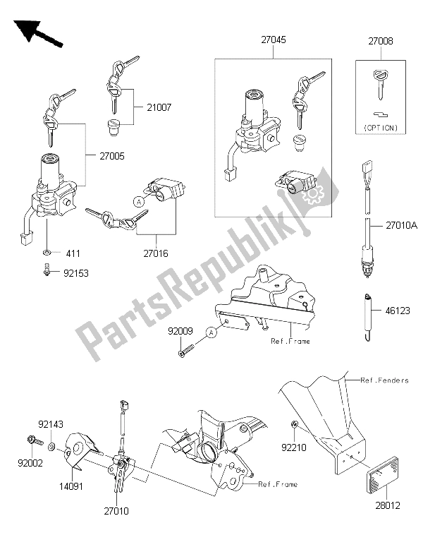 All parts for the Ignition Switch of the Kawasaki KLX 250 2015